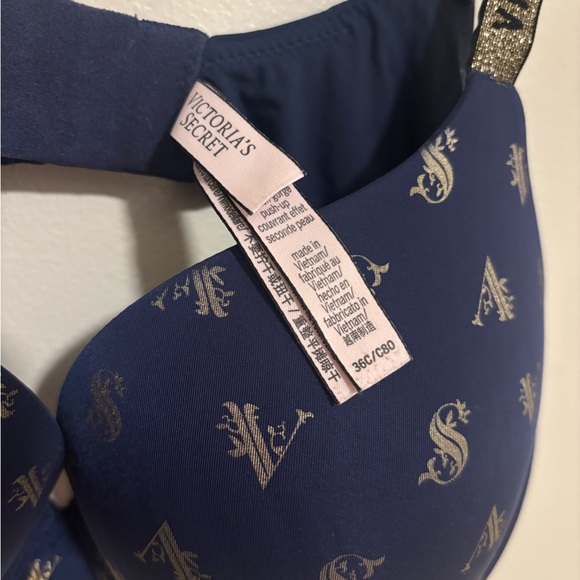 ✨ VS Dream: Navy & Gold Monogram Shine Strap Bra - T Shirt - Lined - EC ✨ - Picture 5 of 5